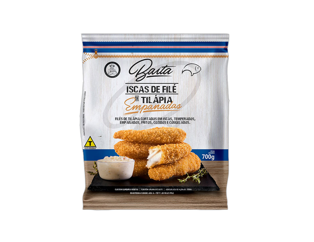 ISCAS DE FILÉ DE PANGASIUS EMPANADAS CONGELADAS IQF BAITA 700 G (CX 14 PCT)